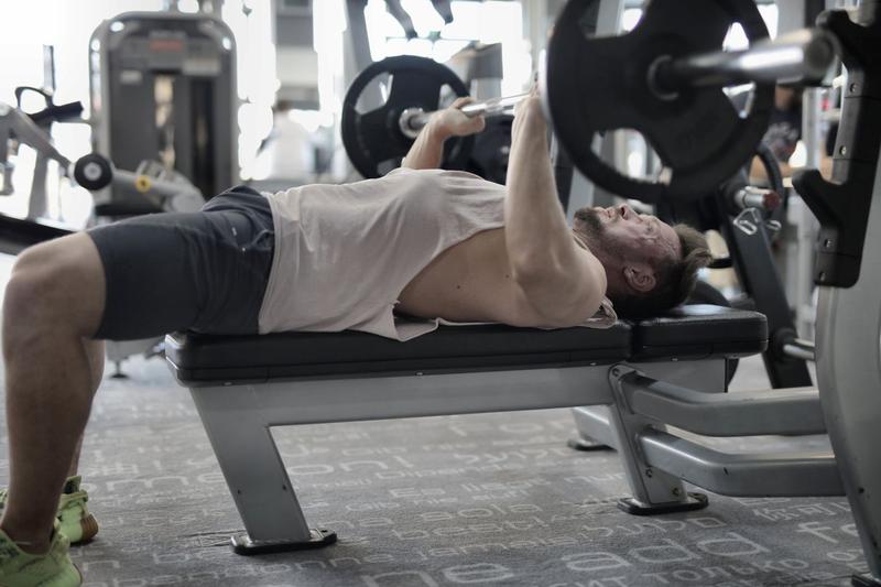 Weight bench in a home gym